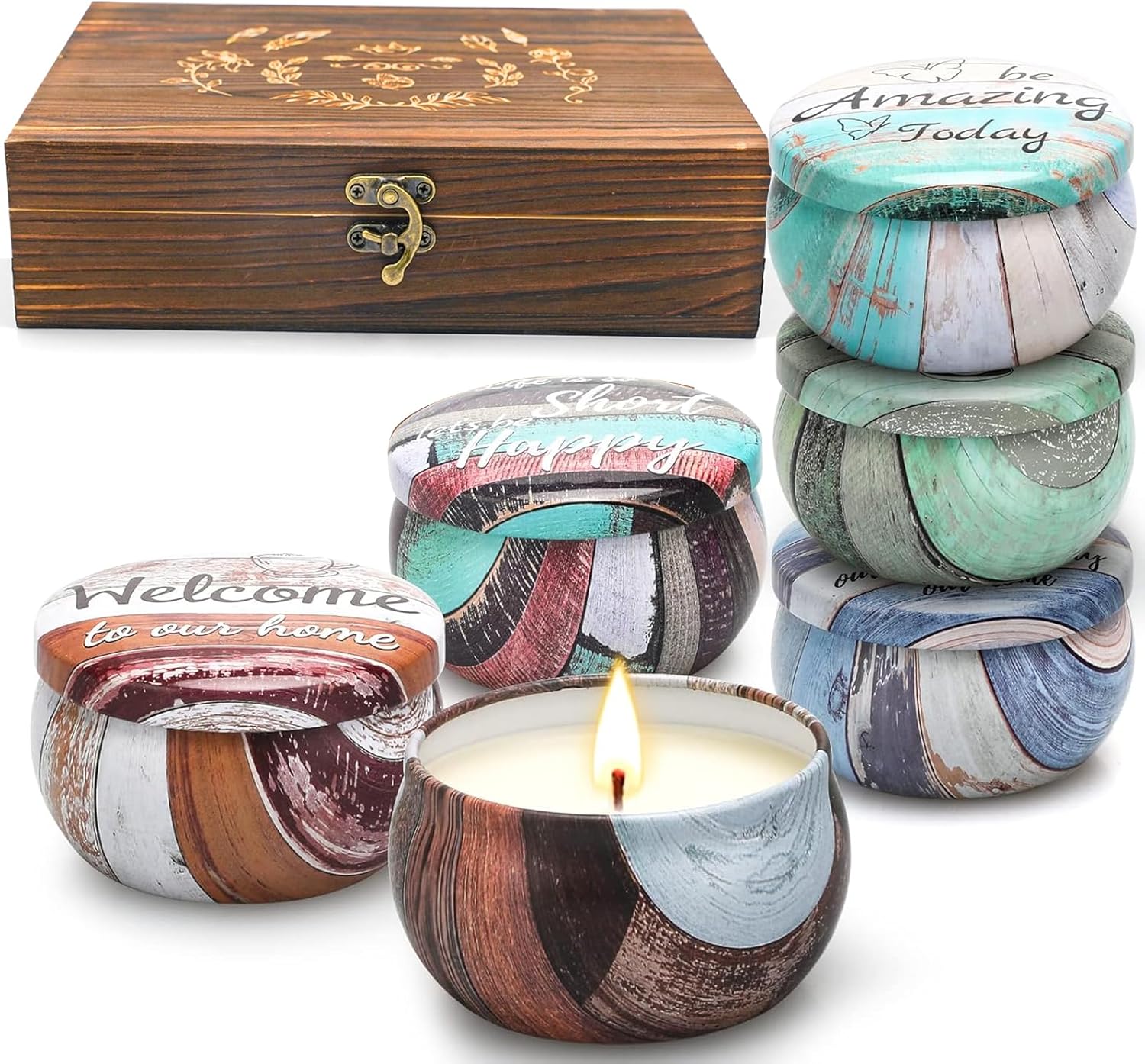 Natural Soy Wax Candle 6 Pack,Wood Candle Box,Womens Gift Sets,Scented Candles G...