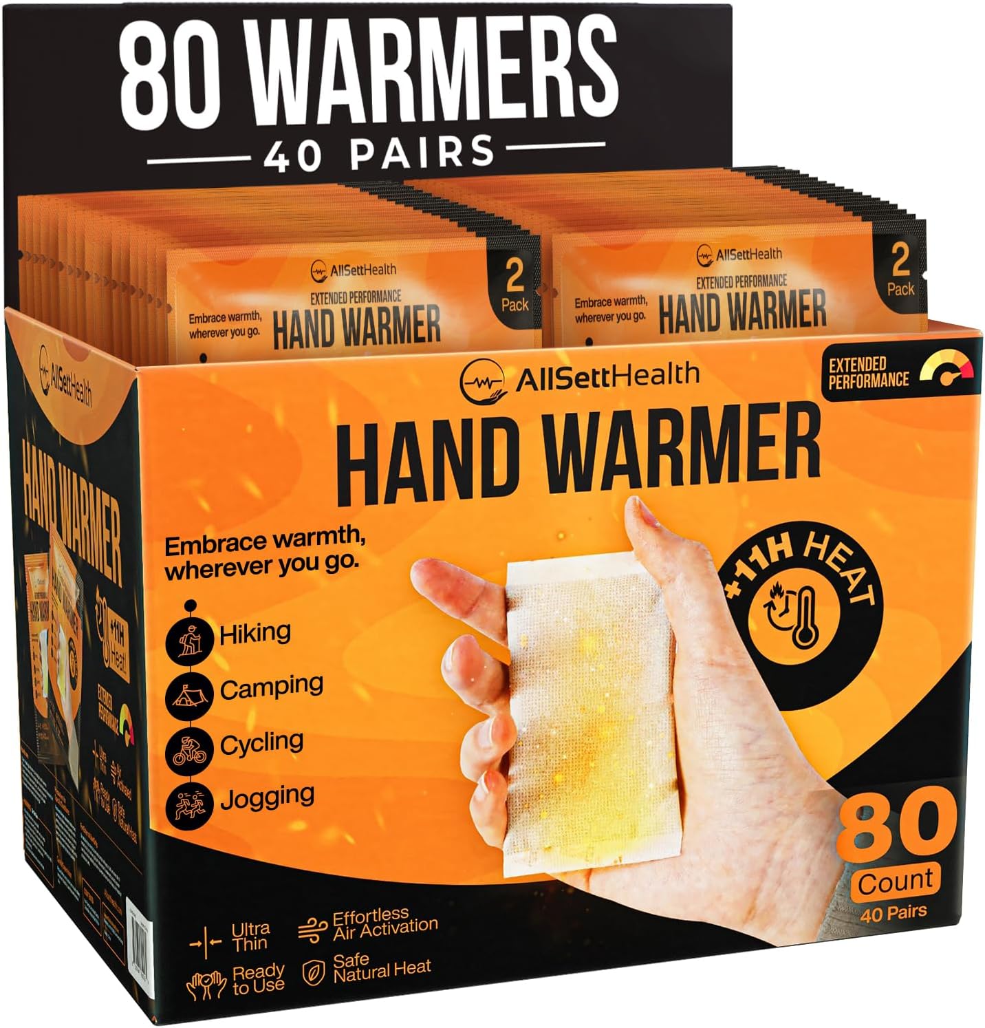 Natural Hand Warmers - 40 Pairs (80 Warmers) - Air Activated 11 Hours of Consist...