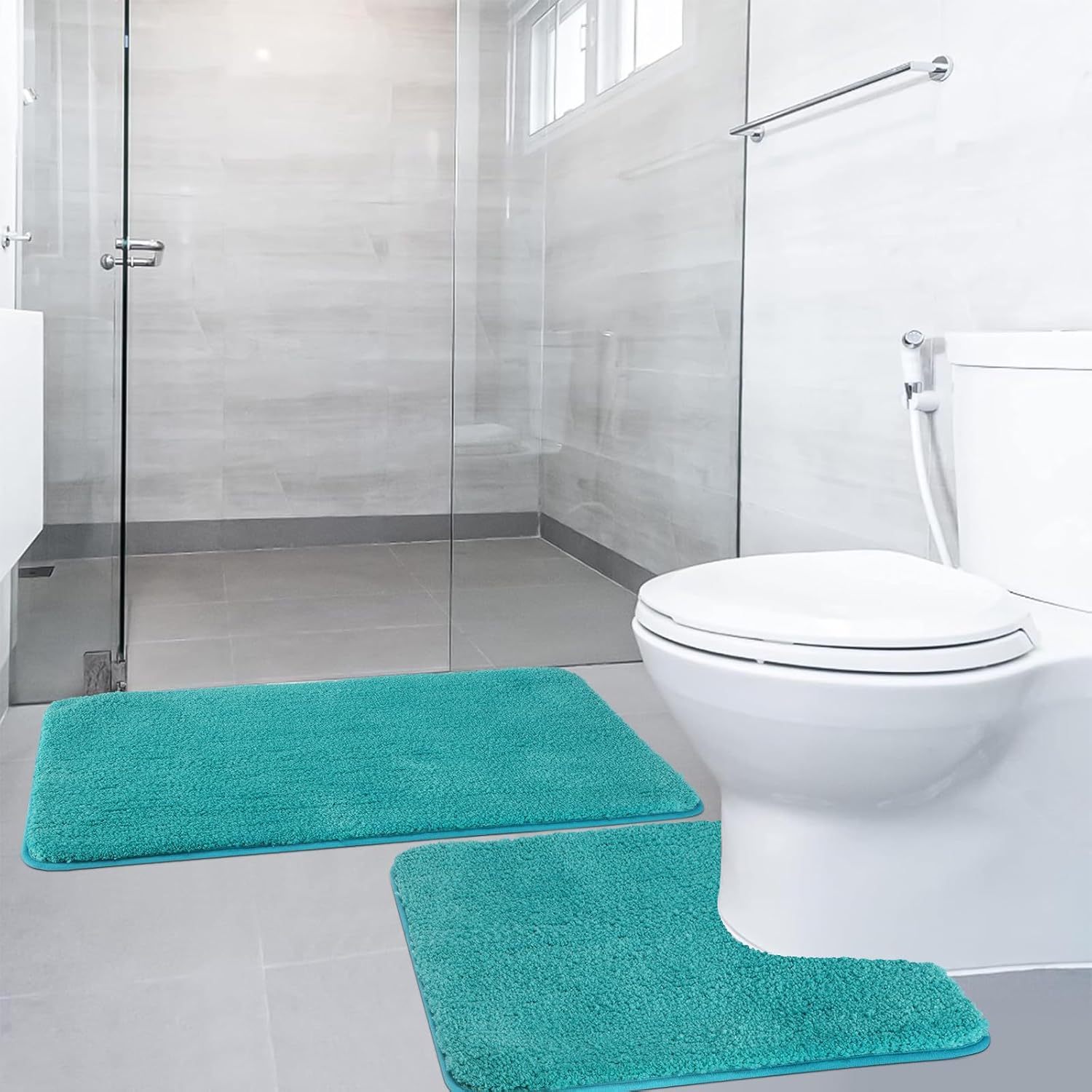 SOANNY 2 Piece Non-Slip Bath Mat Set, Luxury Thick Microfiber Shaggy Bathroom Ru...