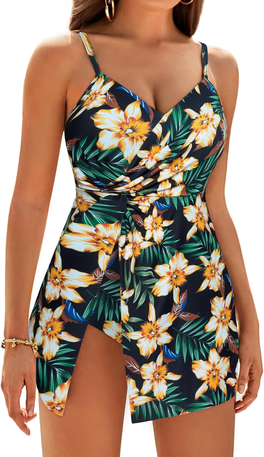 GRACE KARIN Women's One Piece Swimsuits V Neck Tummy Control Bathing Suit Vacati...