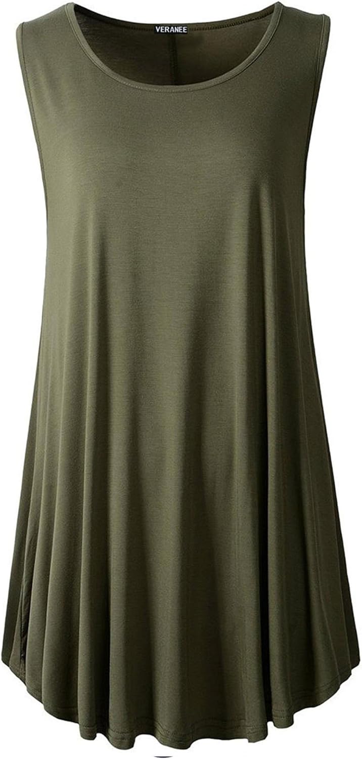 Women's Sleeveless Swing Tunic Summer Floral Flare Tank Top 3X-Large Army Green