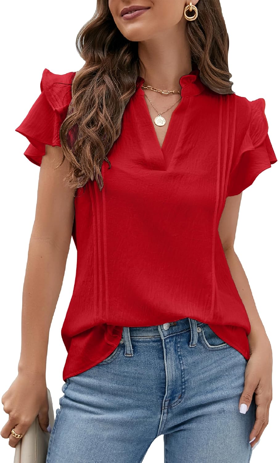 Blooming Jelly Womens Dressy Casual Tops Ruffle Short Sleeve V Neck Shirts Elega...