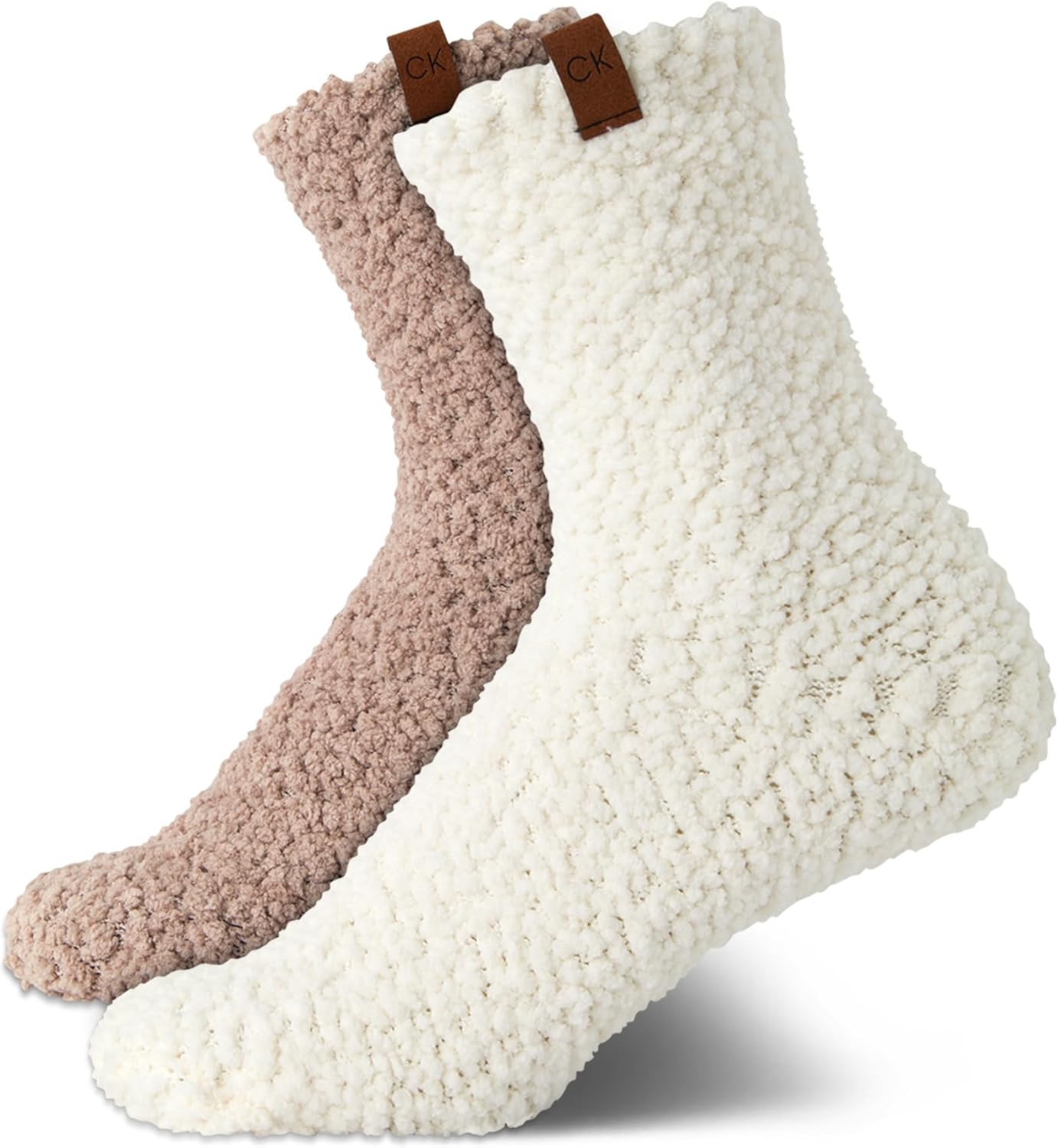 Calvin Klein Women's Fuzzy Crew Socks - 2 Pack Popcorn Texture Lounge Fluffy War...