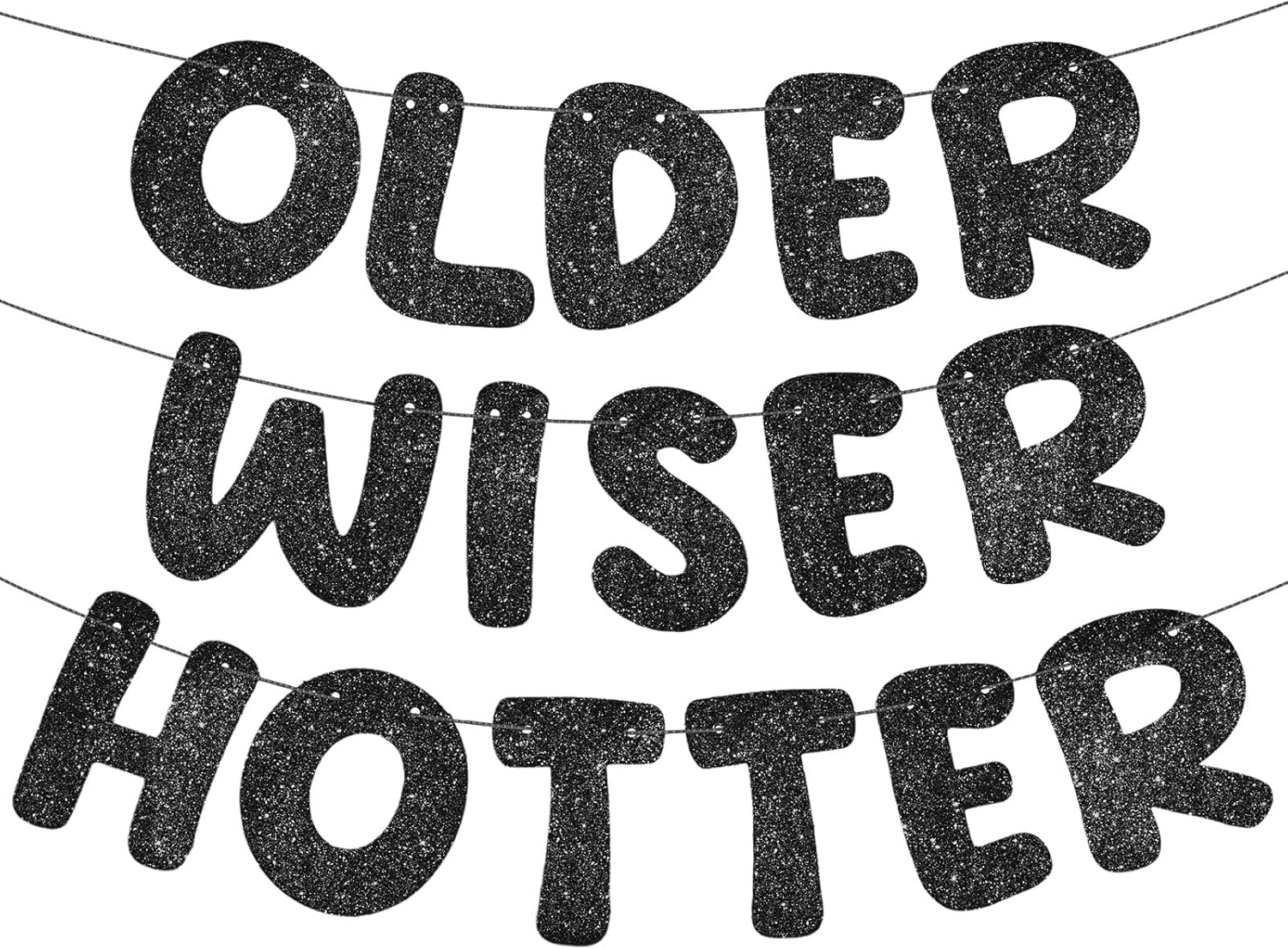 Fulmoon Set of 3 Pre Strung Older Wiser Hotter Glitter Banner Funny Birthday Ban...
