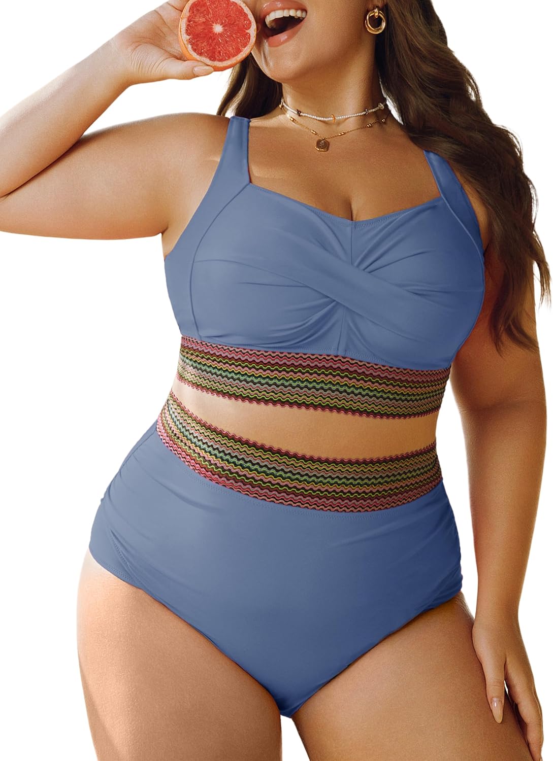 Hanna Nikole Womens Plus Size High Waisted Bikini Sets Tummy Control Bathing Sui...