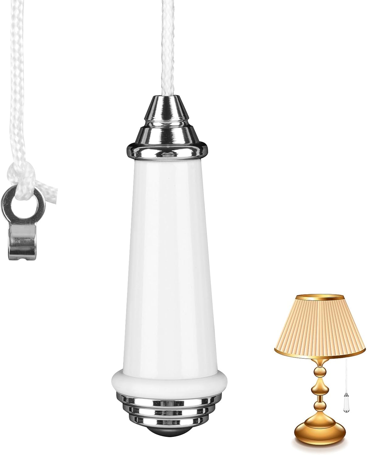 Vaktop Ceramic Bathroom Light, Pull Cord Handle with 100cm Extension, 8 * 2.4 cm...