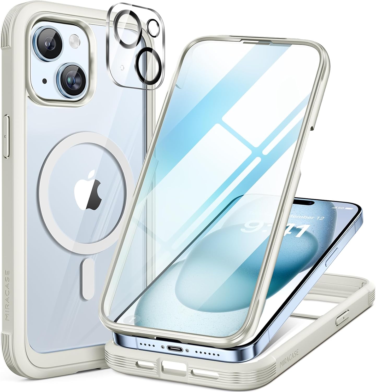Miracase Glass Series for iPhone 15 Case [Compatible with MagSafe] Full-Body Mag...