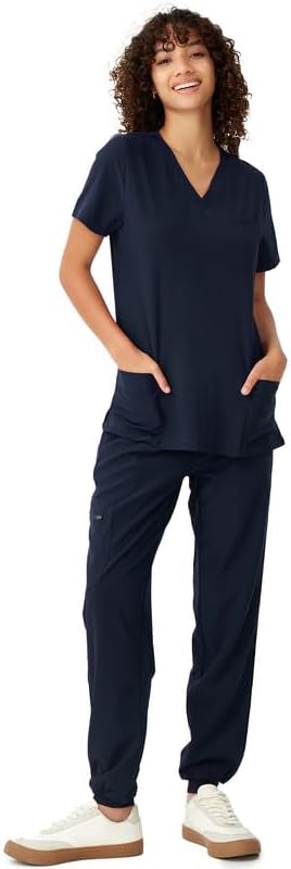 Scrubs for Women, V-Neck Scrubs Top & Cargo Pants, Scrubs Set with 10 Pockets, Y...