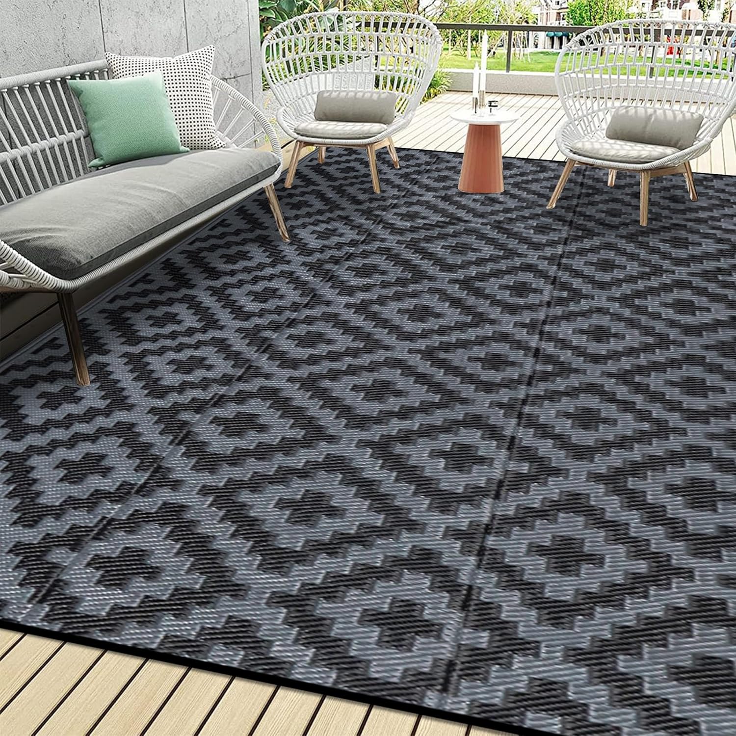 SAND MINE Waterproof Outdoor Rug 9x18 ft, Plastic Reversible Rug, Modern Area Ru...
