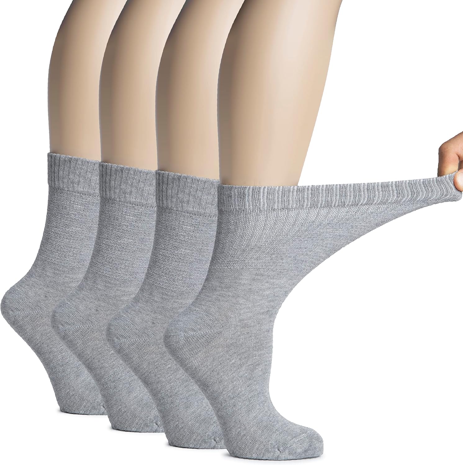 Hugh Ugoli Women's Soft Bamboo Diabetic Crew Socks, Wide, Loose Fit & Thin Socks...