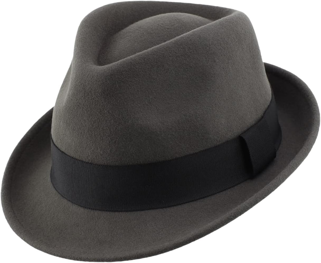 Home Prefer Men's Wool Felt Winter Hat Short Brim Fedora Hat 7 3/8 Dark Grey