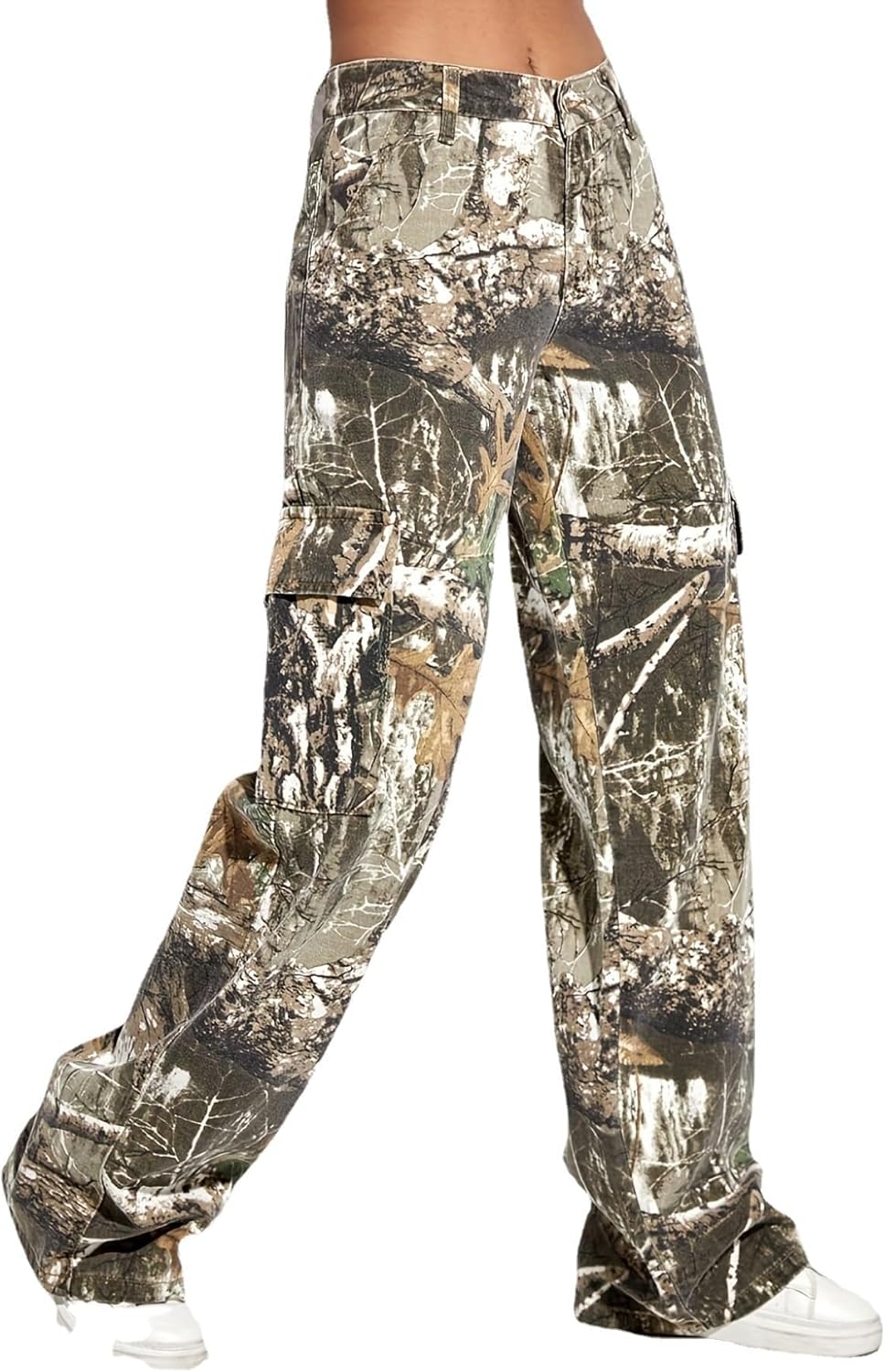Women Camouflage Cargo Pants Straight Wide Leg Trousers Jeans with Pockets Large...