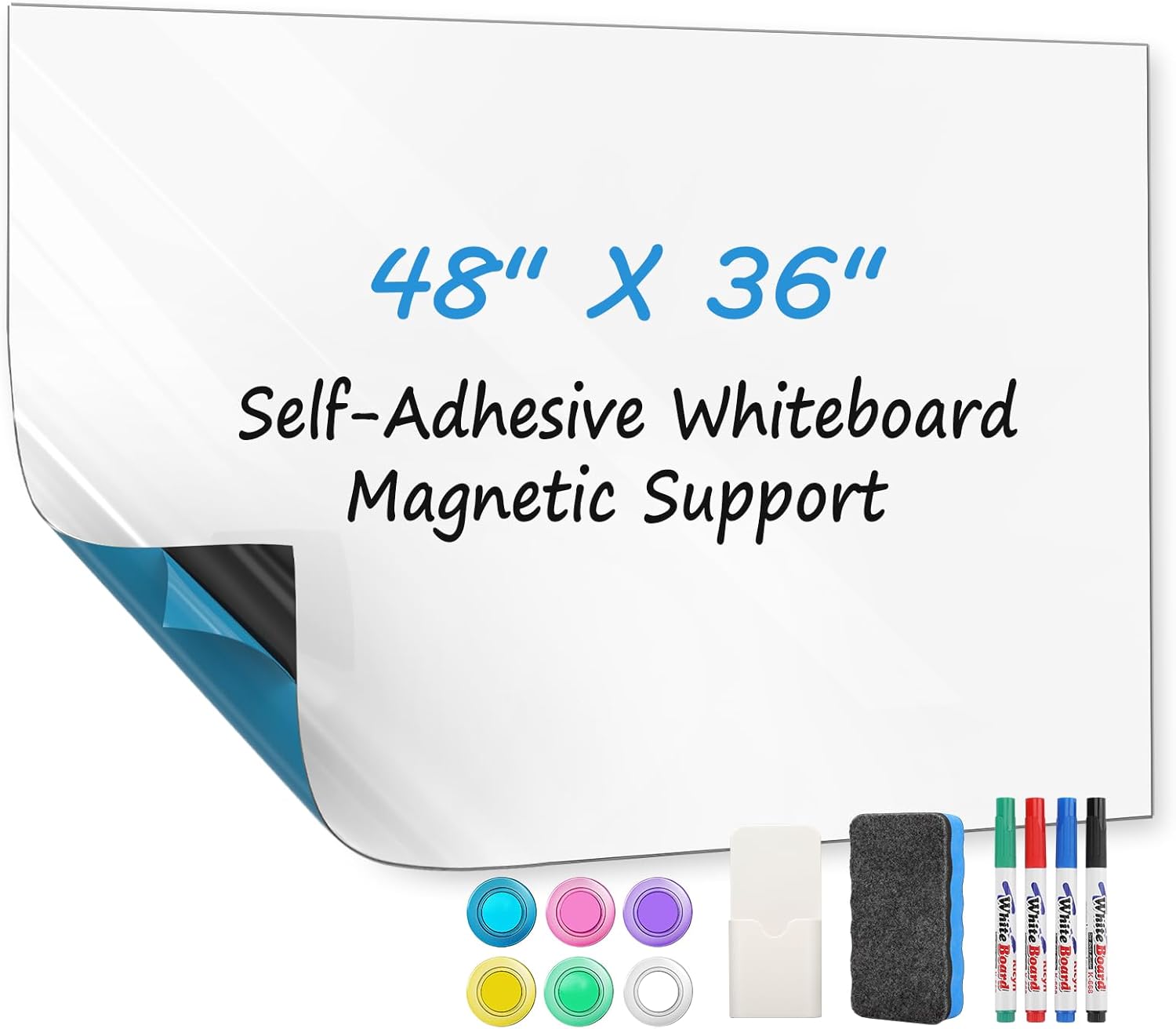 MaxGear White Board 48"x36" Adhesive Dry Erase Board Large Whiteboard Sticker fo...