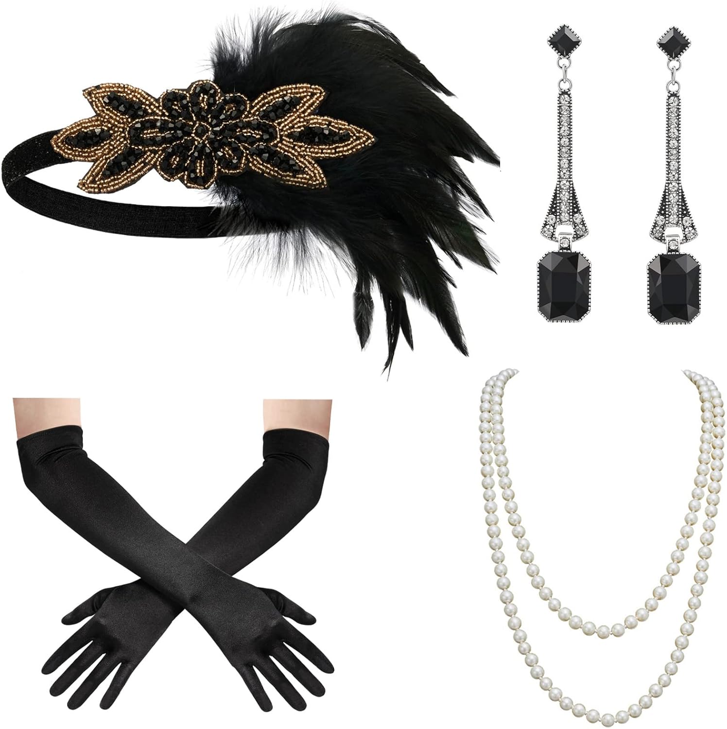 SWEETV 1920s Great Gatsby Accessories Set for Women, Flapper Headband Headpiece...