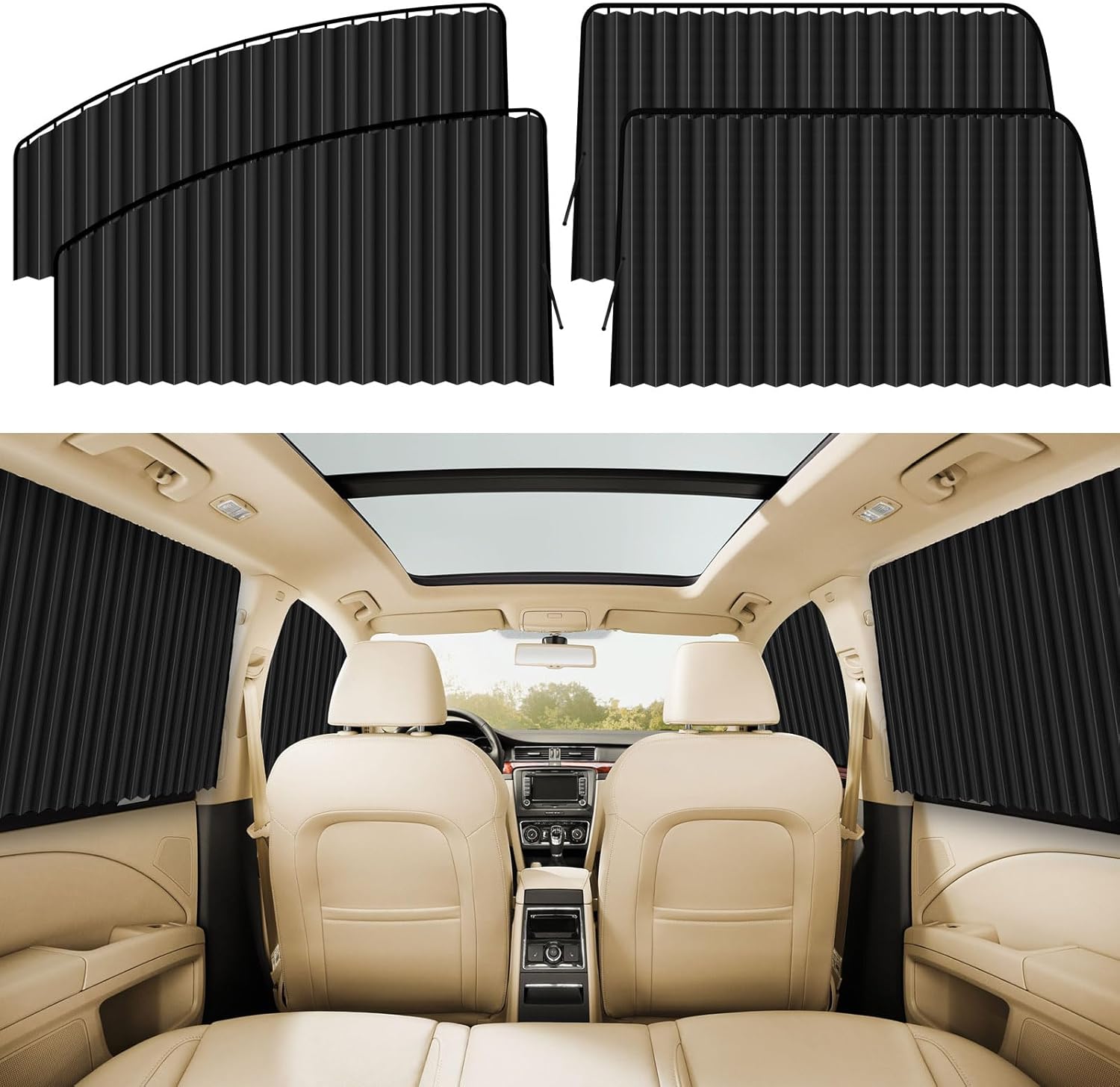 ZATOOTO 4 PCS Side Window Sun Shade Black Privacy Sunshade - Magnetic Curtain Bl...