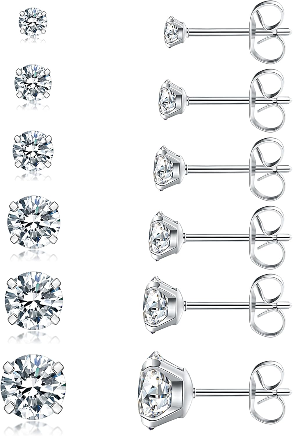 5 Pairs Stud Earrings Set, Hypoallergenic Cubic Zirconia 316L Earrings Stainless...