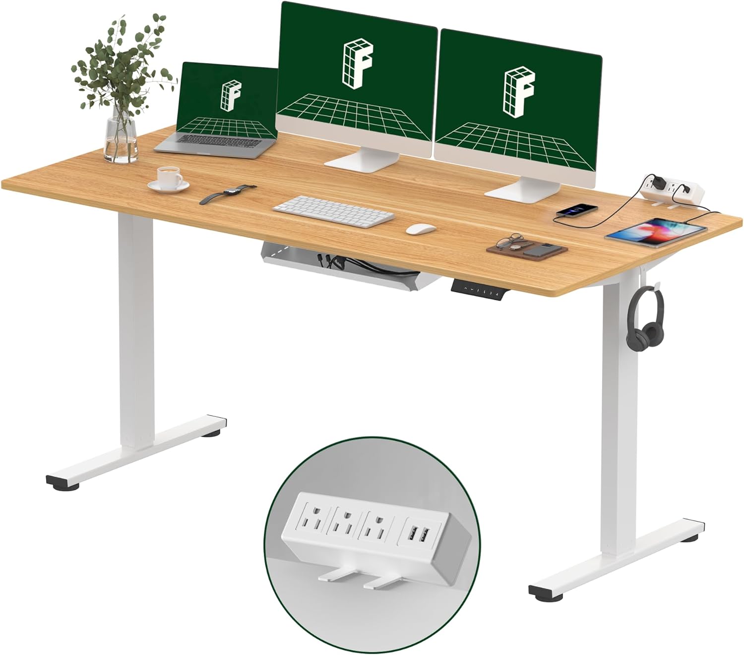 FLEXISPOT EN2 Whole-Piece Standing Desk with Clamp Power Strip, 60 x 24 Electric...