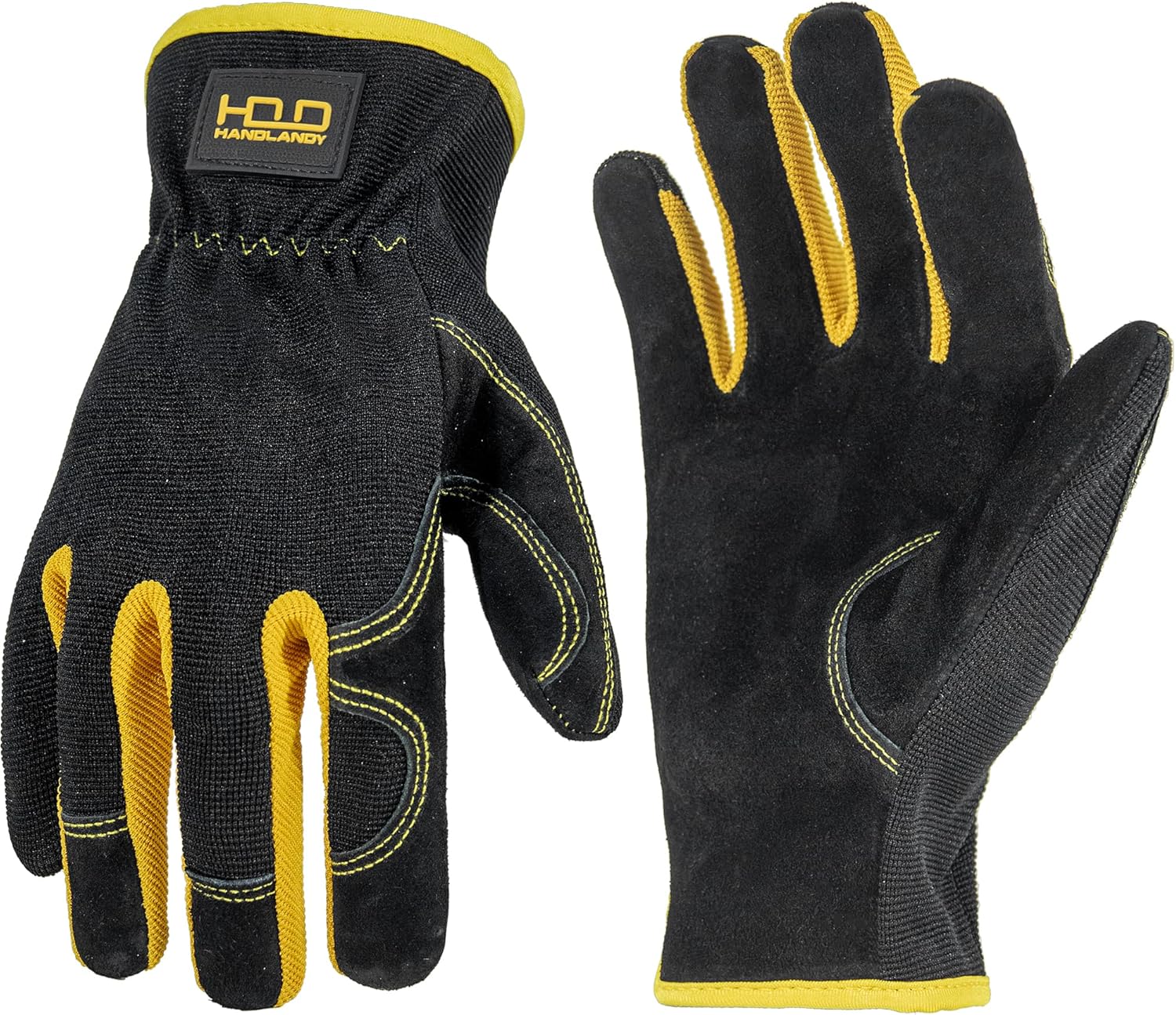 HANDLANDY Men Leather Gardening Gloves, Utility Work Gloves for Garden & Buildin...