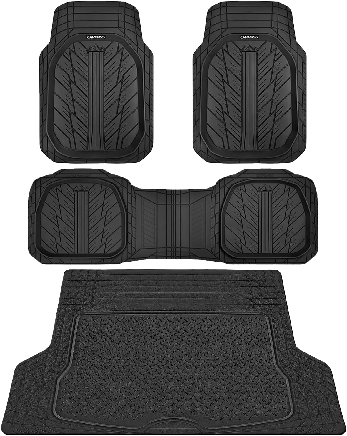 CAR PASS Deep Dish Floor Mats for Cars, Heavy Duty Rubber Floor Mats with Trunk...