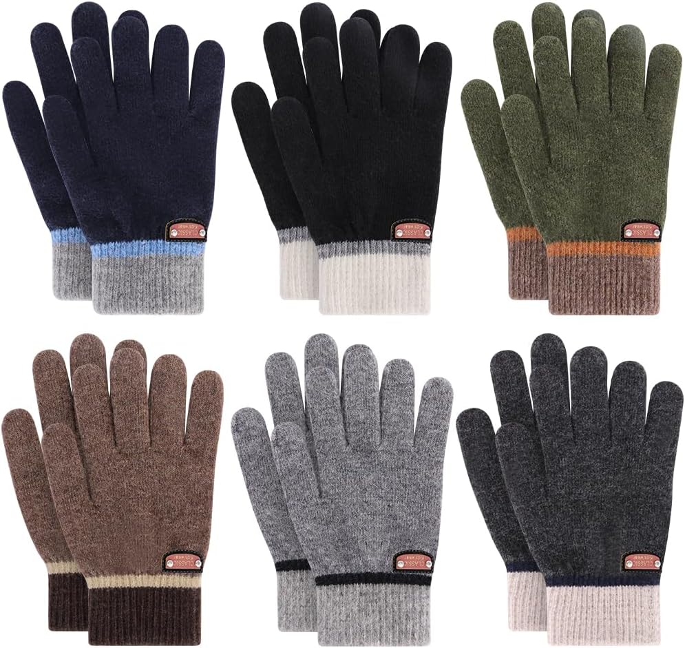 6 Pairs of Kids Gloves Boys Winter Gloves Stretchy Full Fingers Knitted Gloves W...
