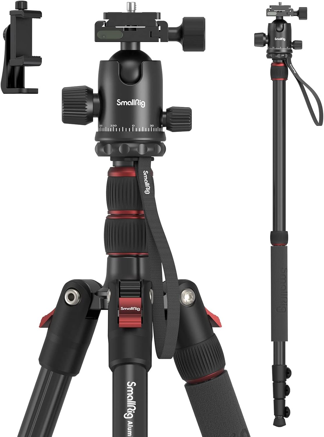 SmallRig CT-10 Camera Tripod, 71" Foldable Aluminum Tripod & Monopod, 360°Ball H...