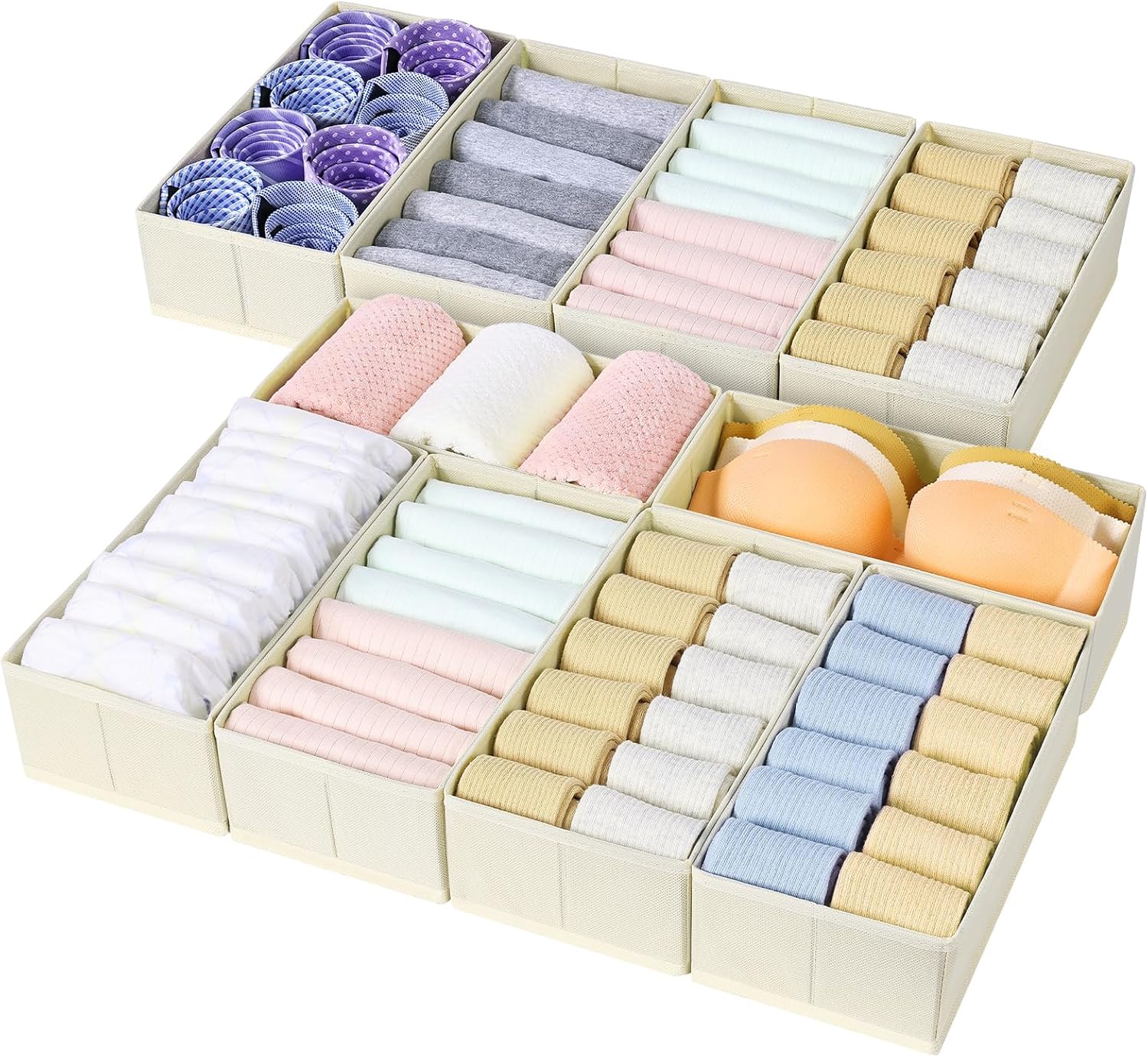 DIMJ 10Pcs Drawer Organiser, Dresser Dividers, Foldable Fabric Wardrobe Storage...