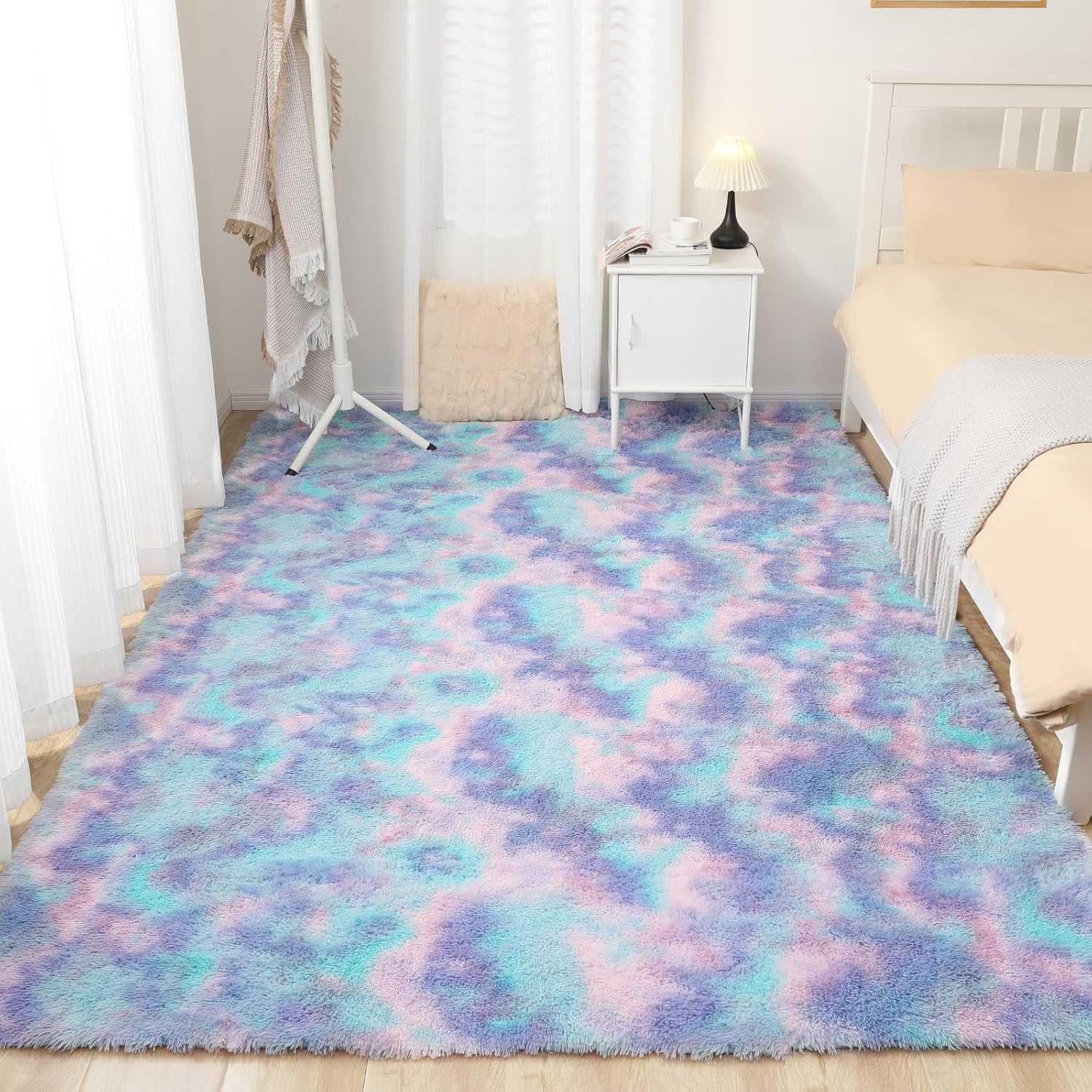 Rainbow Rug for Girls Room, 8x10 Fluffy Area Rugs for Bedroom, Colorful Kids Rug...