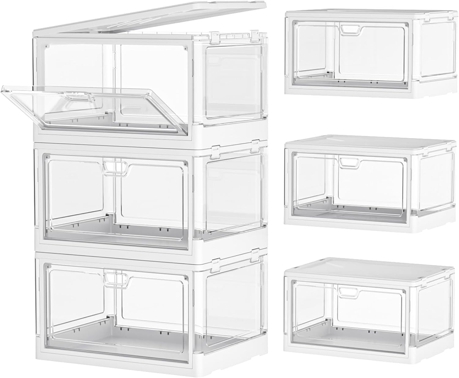 PurKeep Storage Boxes with Lid - Plastic Storage Boxes 25L/Tier, Clear 3-Tier St...