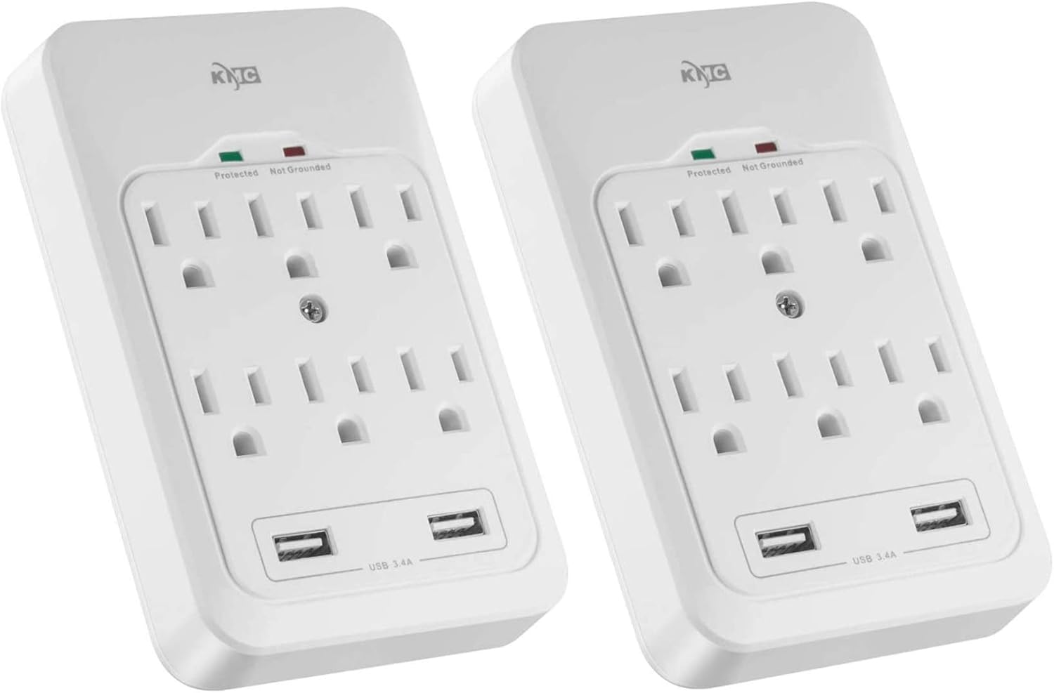 KMC 6-Outlet Surge Tap, 2 USB Ports (3.4A), 980 Joules Surge Protector, White (2...