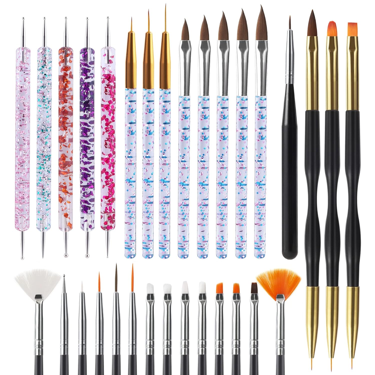 Artdone 31pcs Nail Art Brushes, Nail Art Tool Set, Dotting Tools, Dust Brush,Str...
