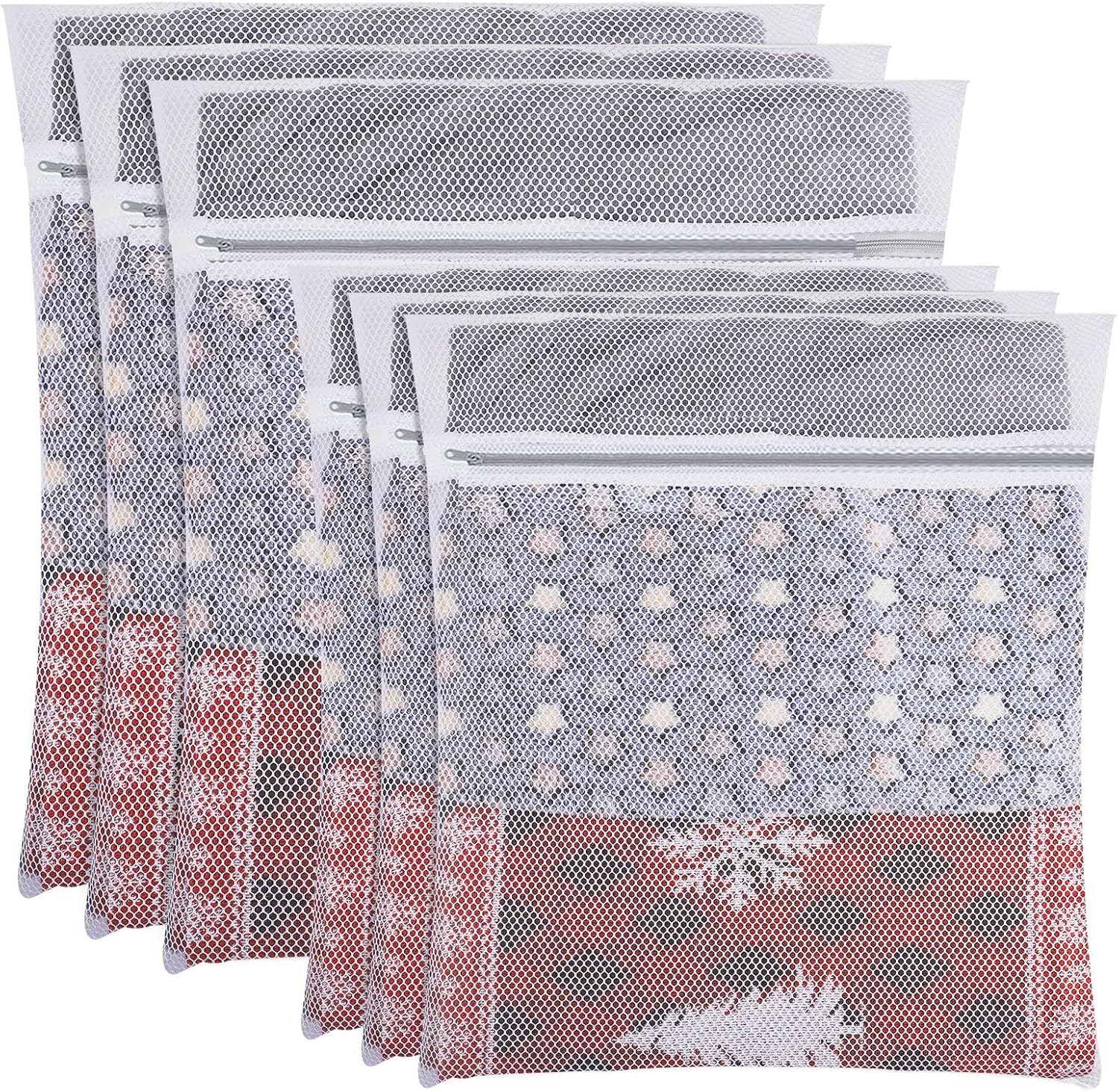 6 Pieces Mesh Laundry Wash Bag, 60x50cm/50x40cm Large Fine Laundry Bags with Zip...