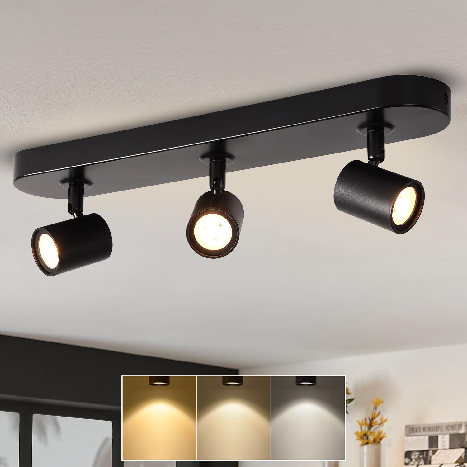 ANWIO Spotlights Ceiling Lights,3 Black Kitchen Spot Lights for Ceiling,Bar Spot...