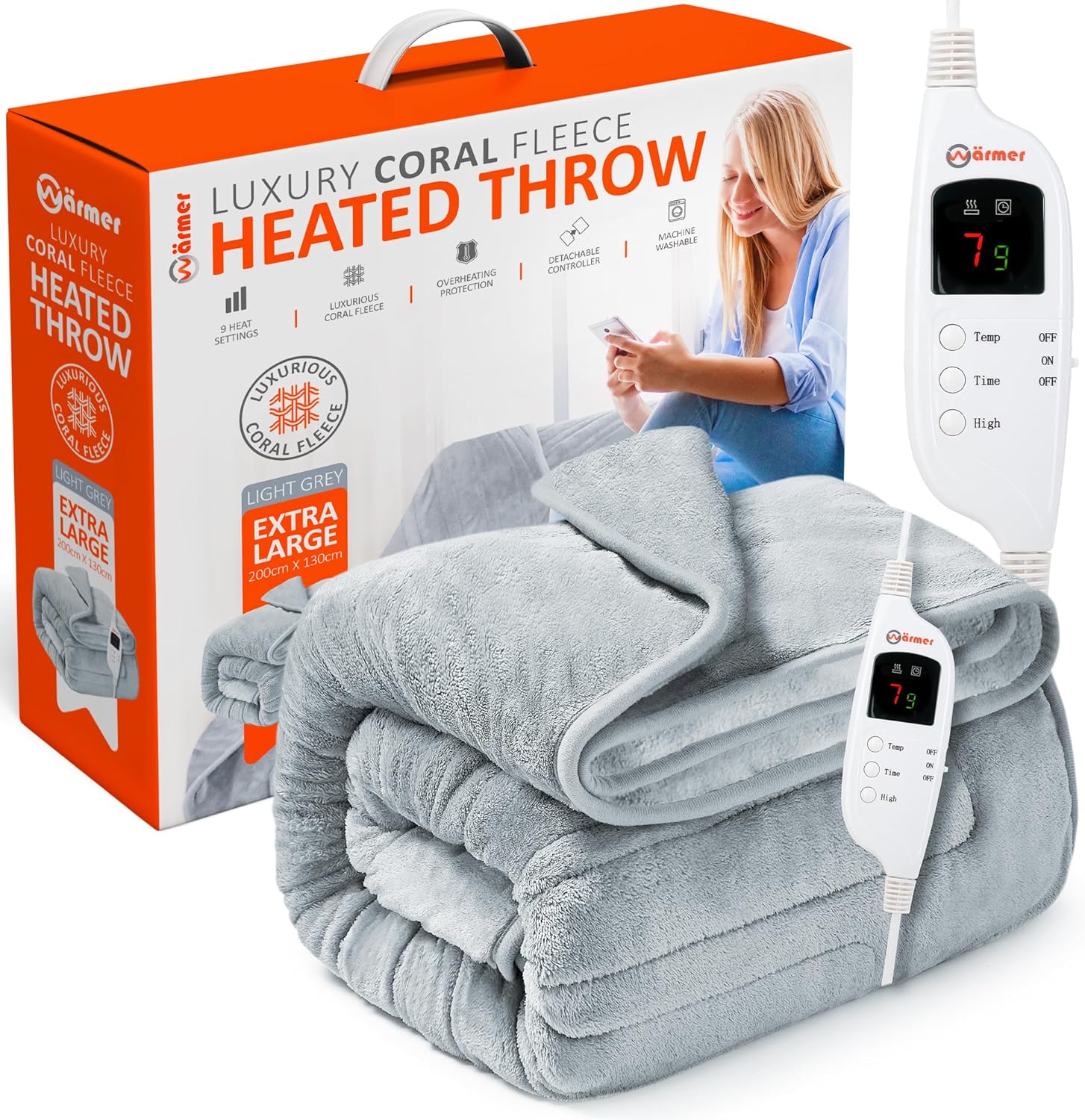 Wärmer Electric Heated Throw Blanket - Extra Large 200 x 130cm Digital Controlle...