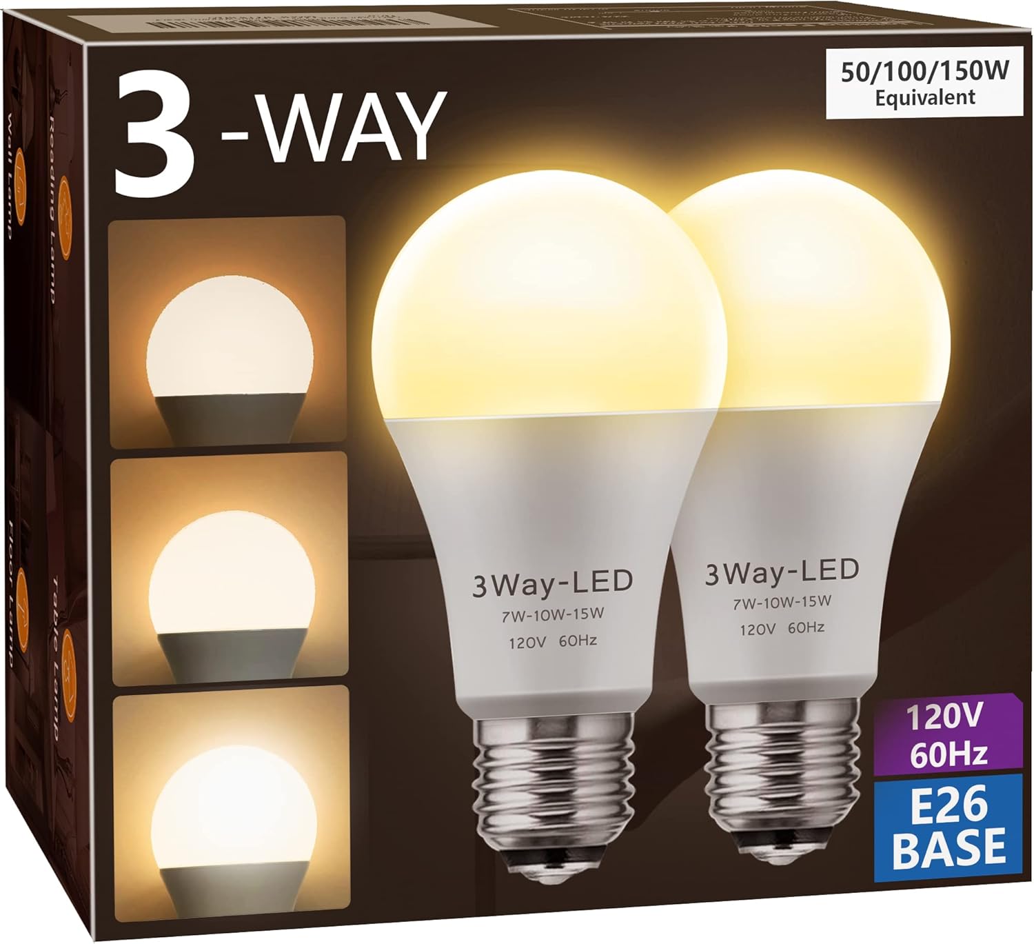 Briignite LED Light Bulbs, 𝟑 𝐖𝐚𝐲 𝐋𝐄𝐃 𝐋𝐢𝐠𝐡𝐭 𝐁𝐮𝐥𝐛𝐬 50 100 150W Equivalent, 3 Way L...