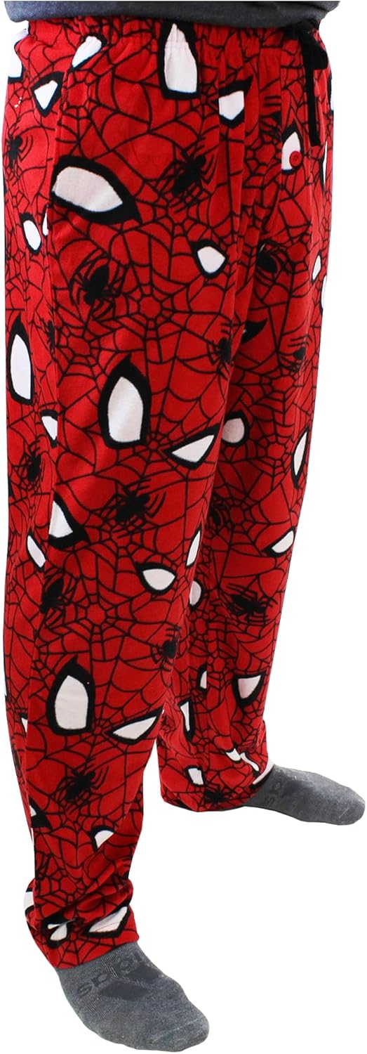 Marvel Spider-Man Mens Plush Fleece Lounge Pajama Pants Large Red