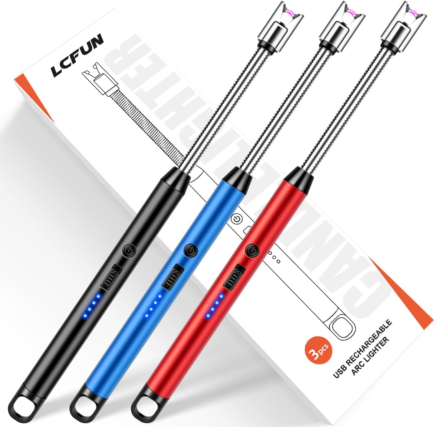 3 Pack Long Reach Lighter Electric Candle Lighter USB Rechargeable Lighter Elect...