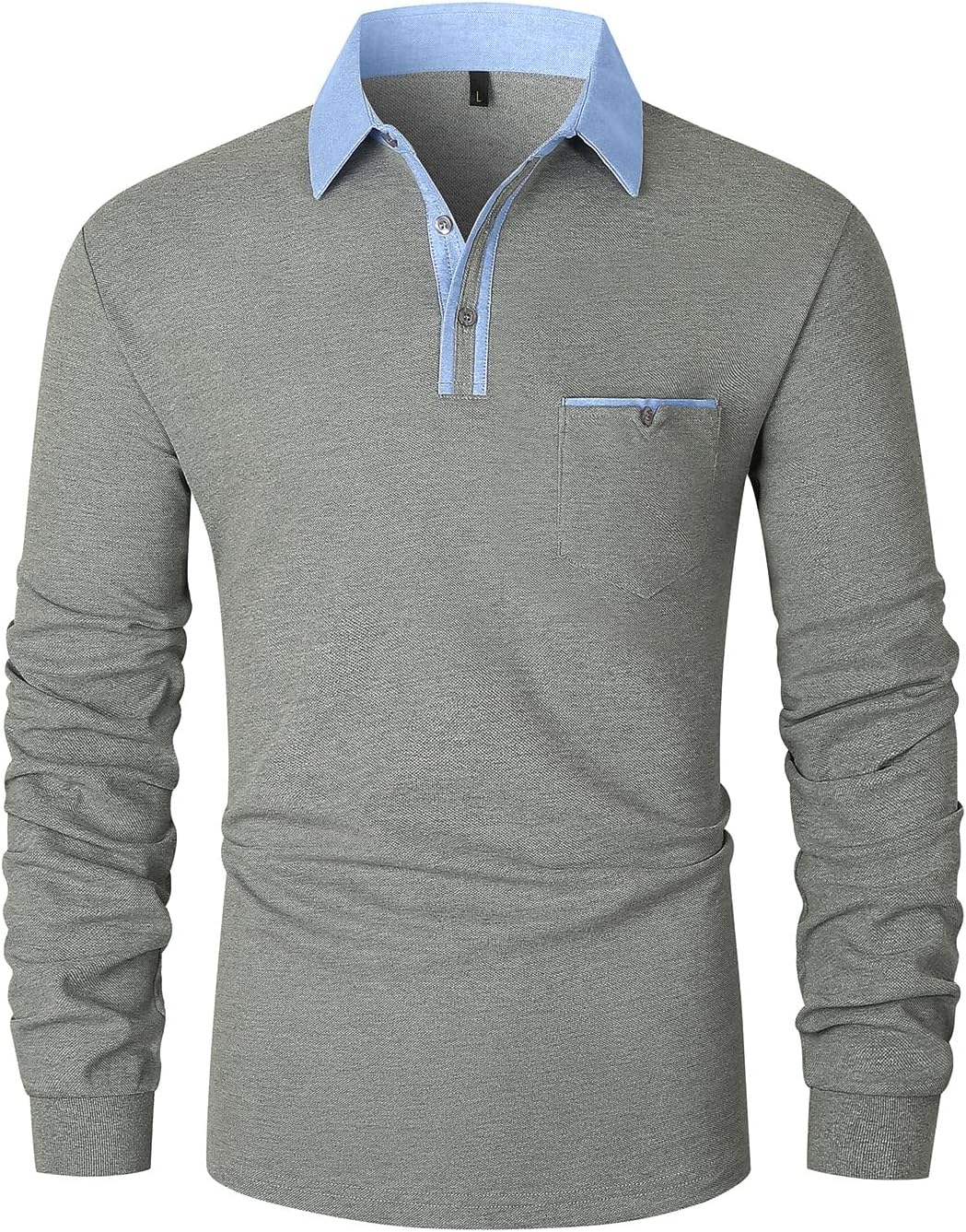 VMSUCIJ Men's Polo Long Sleeve Denim Patchwork Collar Cotton Golf T-Shirt with R...