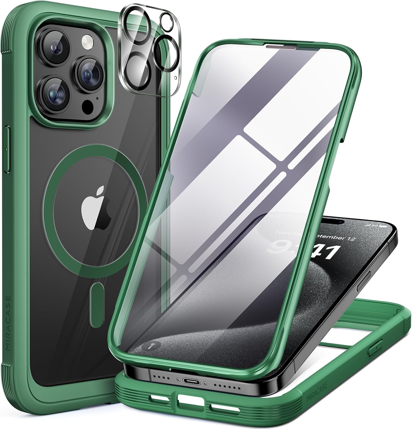 Miracase Magnetic for iPhone 15 Pro Case [Compatible with MagSafe] Full-Body Bum...