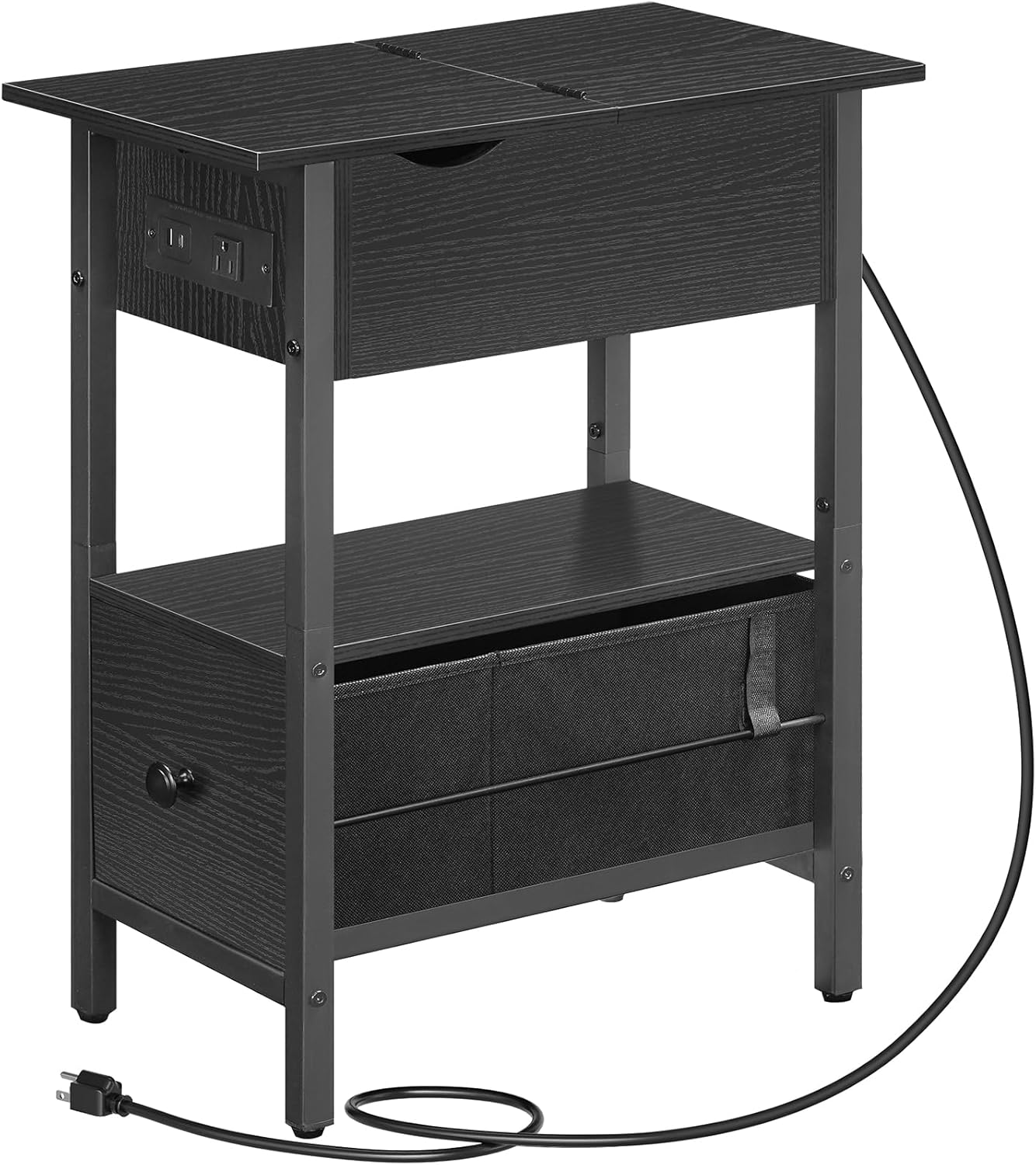 HOOBRO End Table with Charging Station, Flip Top Narrow Side Table with Storage...