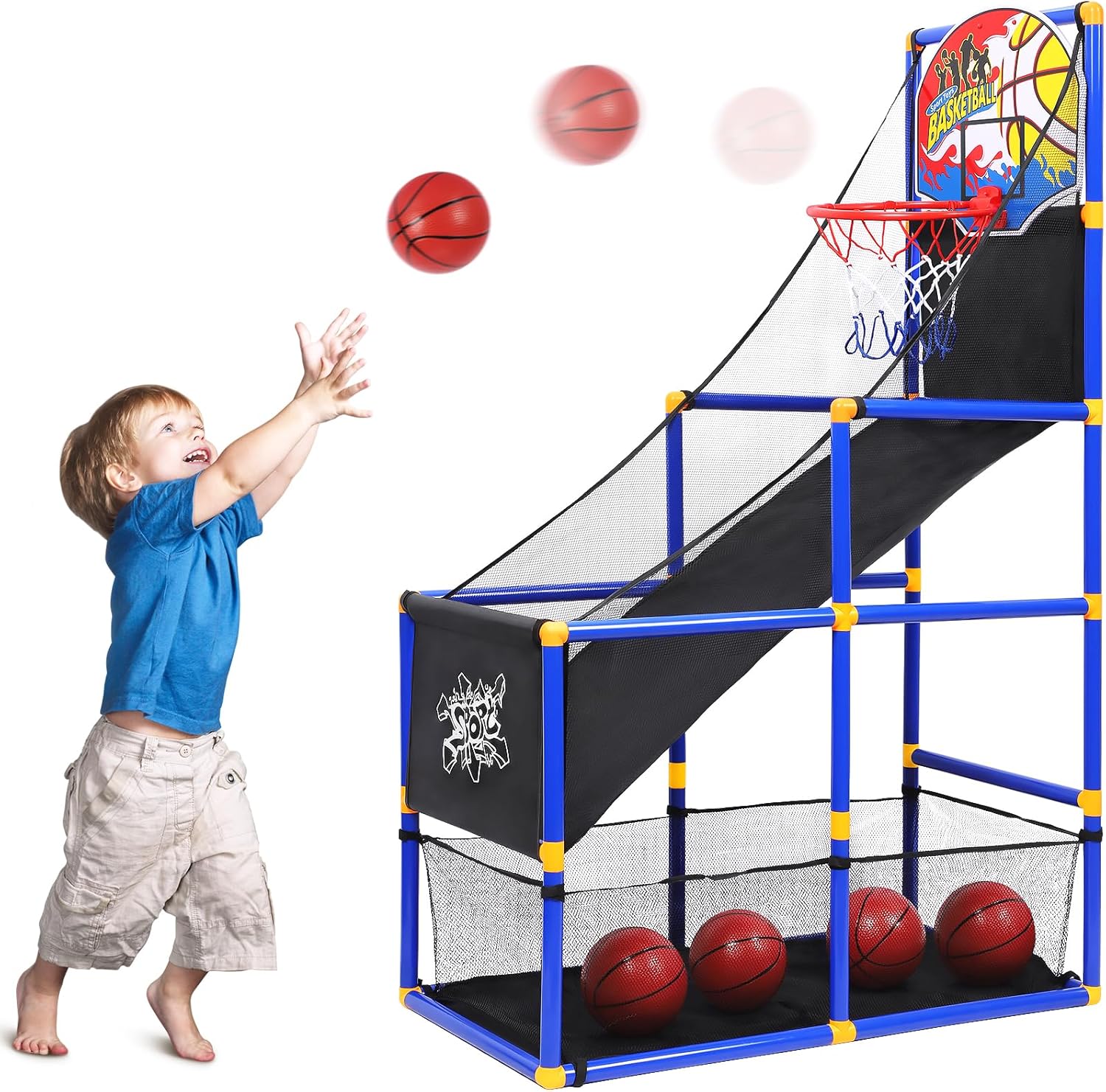 AOKESI Arcade Basketball Game Set for Kids, Toddler Basketball Hoop with 4 Balls...