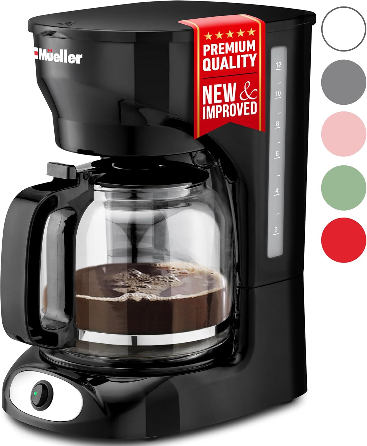 Mueller 12-Cup Drip Coffee Maker - Borosilicate Carafe, Auto-Off, Reusable Filte...