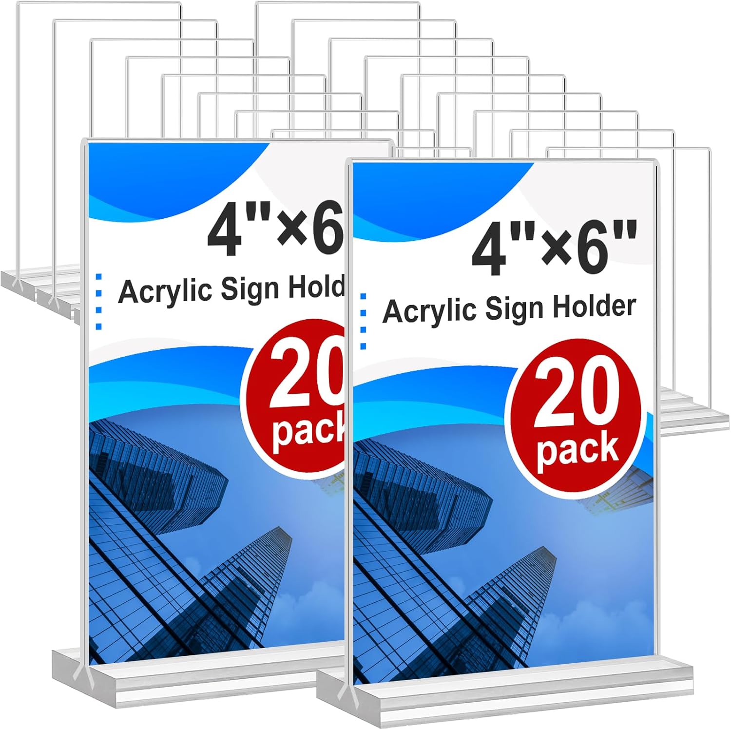 Acrylic Sign Holder 4x6, 20 Pack Clear Table Vertical Double Sided Table Menu Di...