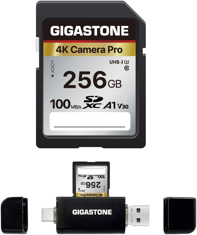 Gigastone 256GB SD Card with USB Type C Card Reader V30 SDXC Memory Card High Sp...