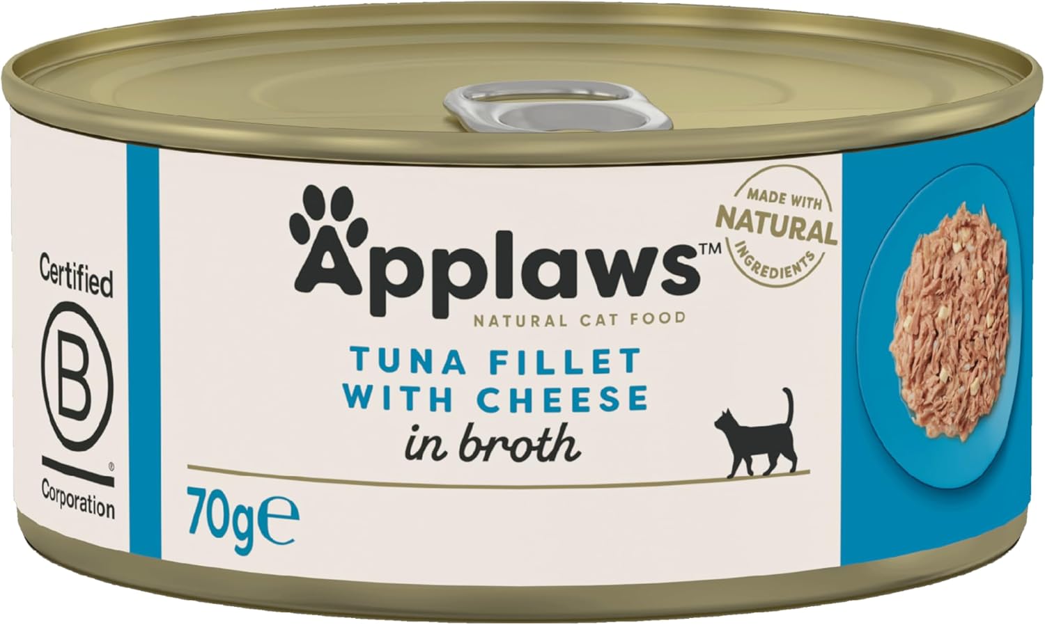 Applaws 100% Natural Wet Cat Food Tuna with Cheese Tin, 70g (Pack of 24)