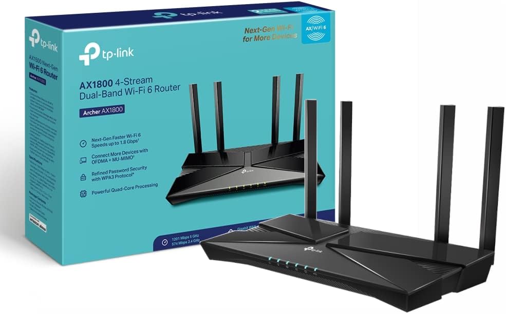 TP-Link Archer AX1800 WiFi 6 Router, Next-Gen Dual Band AX1800 Mbps Gigabit Wire...