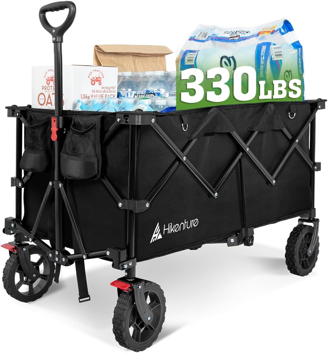 Hikenture 330lbs Collapsible Wagon Cart, Ultra-Large Wagons Carts Foldable, Heav...