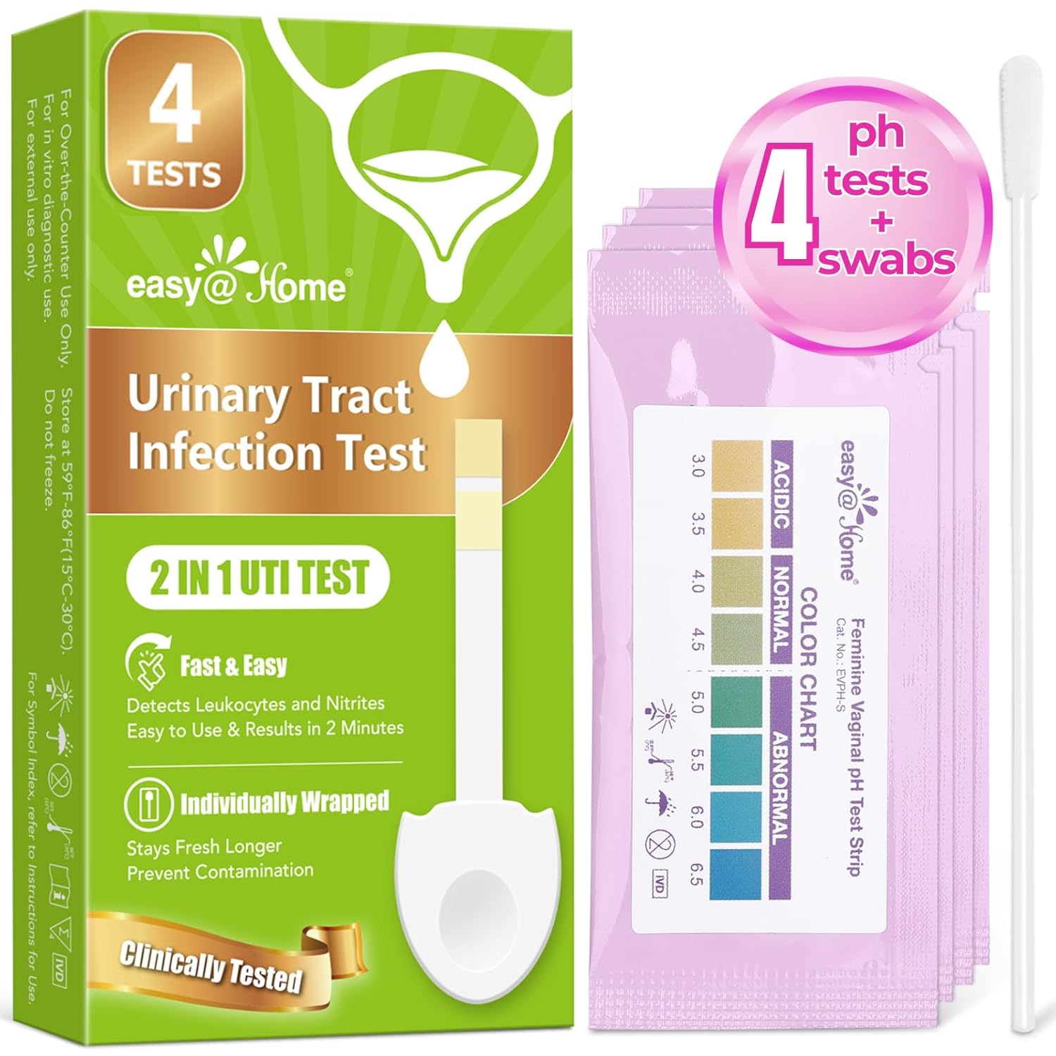 Easy@Home Vaginal pH + UTI Test Strips: Yeast Infection | BV Testing Kit for Wom...