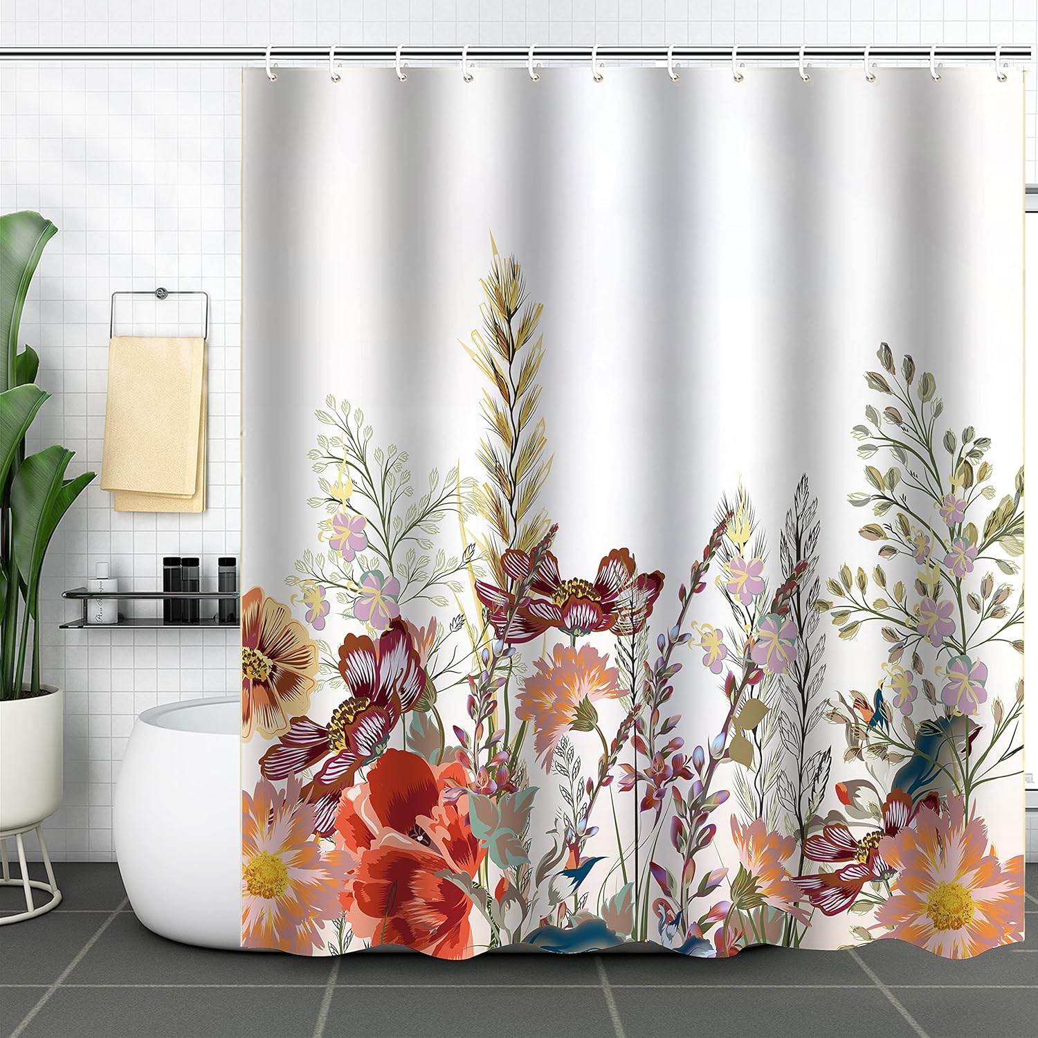 WELTRXE Shower Curtain, Bathroom Curtain with 12 Hooks, Waterproof Polyester Fab...