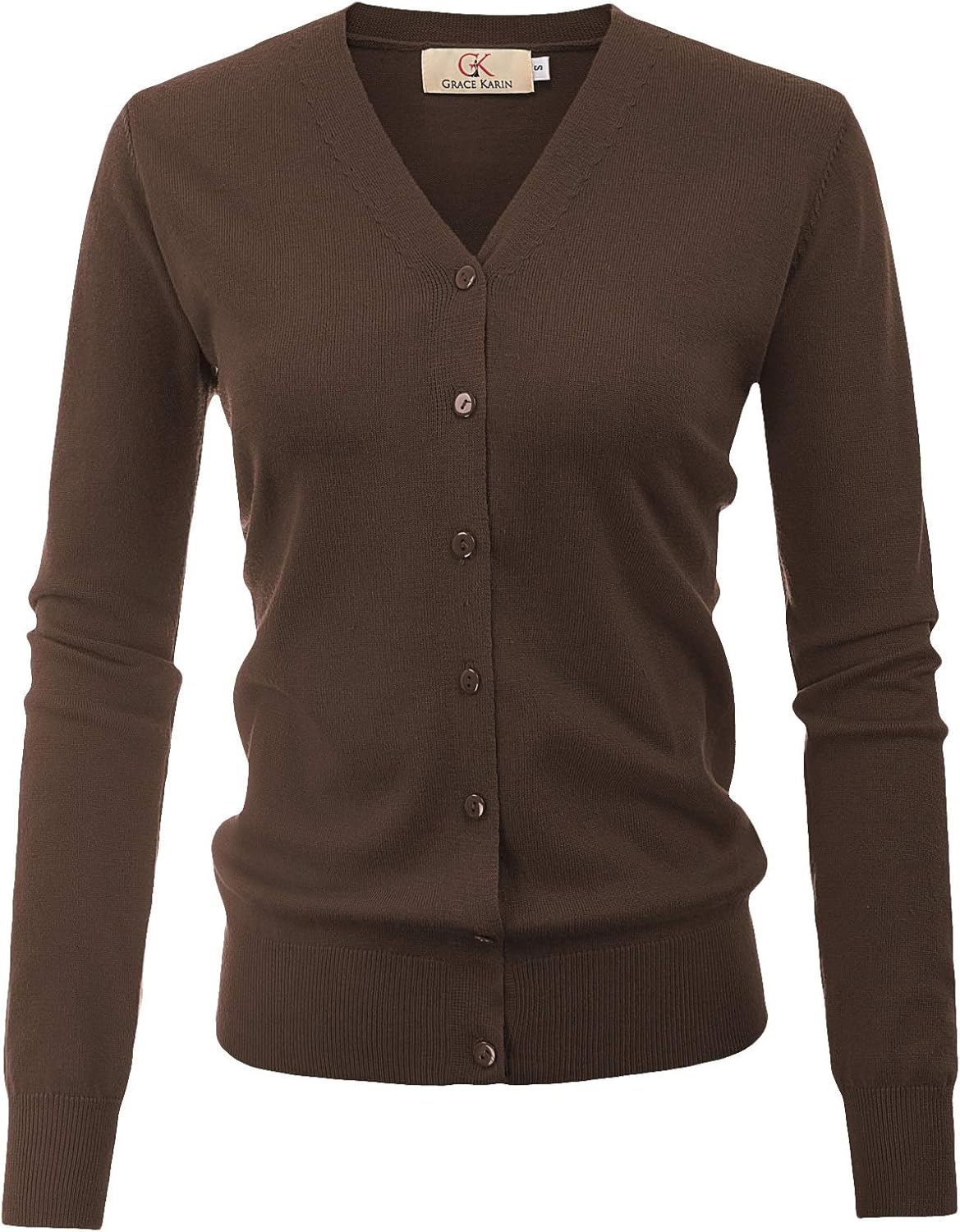 GRACE KARIN Women's Long Sleeve Button Down Vee Neck Classic Sweater Knit Cardig...