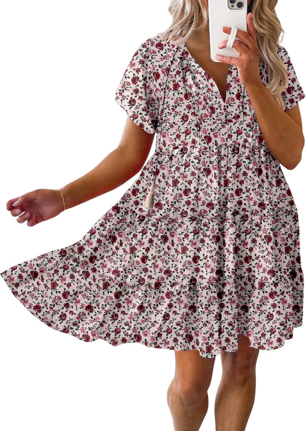 Dokotoo Womens Summer Casual Boho Floral Dresses V Neck Short Sleeve Sundresses...